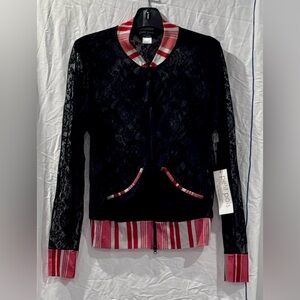 Petit Pois by Viviana G Black and Red Lace Bomber Jacket